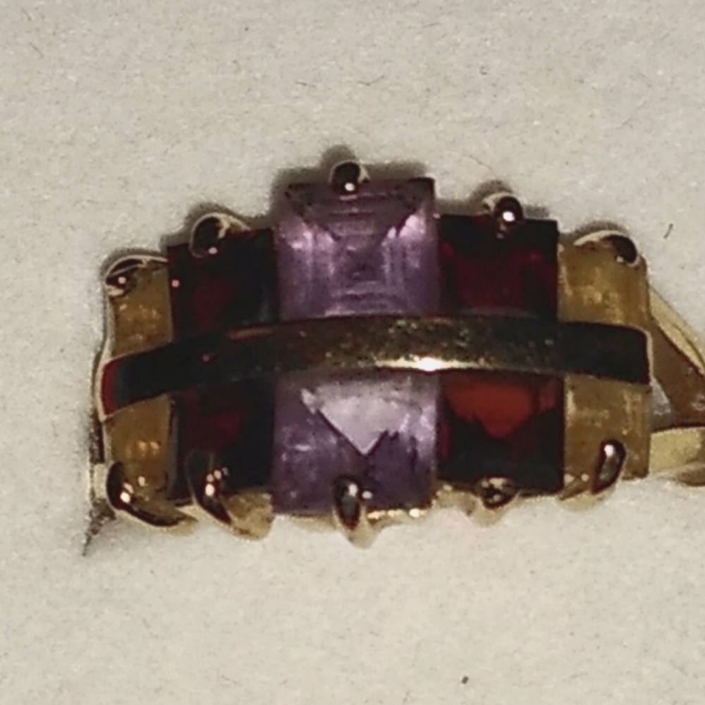 Gold over silver 3 stone ring sz 8